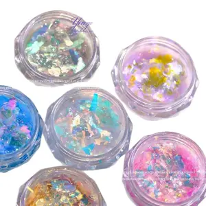 5-color nail art iridescent polarized ice crystal snow velvet powder, ultra-thin aurora opal powder, irregular dreamy cloud brocade powder