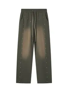 Men's Fall Fashion Patchwork Jeans, Jeans with Pockets, Casual Straight Leg Pants with Rivets and Four-Hole Design, Trendy Washed Look Sportswear