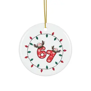 67 Christmas Number Ornament | Ceramic Round Holiday Decoration