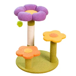 Flower Cat Tree Tower Cat Climbing Frame Sisal Wrapped Small Cat Tower Multi-Function Interactive Cat Tower 3 Layer for Playtime and Relaxation