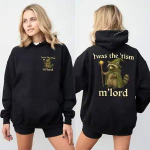 Women's Casual Cotton Printed Funny Sarcastic Quote Hodies, Twas The Tism Mlord Graphic Hoodie, Funny Frogcore Knight Meme Streetwear  Womenswear Top