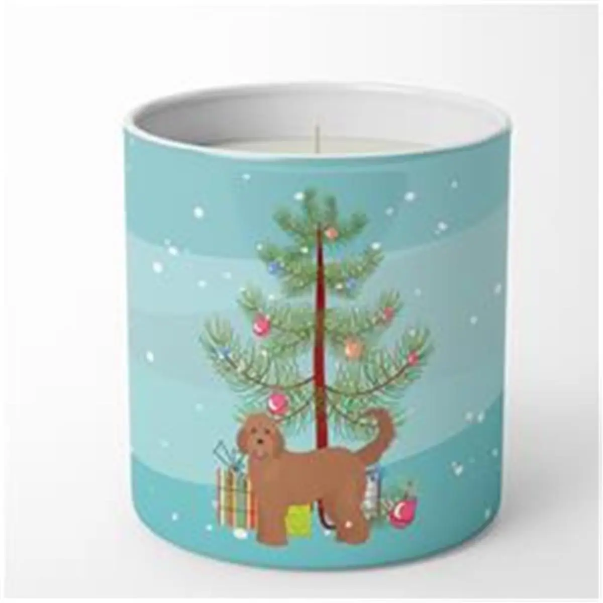 CAROLINE'S TREASURES Hand-Poured 10 oz Decorative Soy Candle - 3.75x3.25in Unisex Tan Goldendoodle Christmas Tree Fragrance, Highly Scented Aromatic Ambiance Festive Decorative Candle Wick Aroma Freshener Home Ornament, Highly Scented Candles