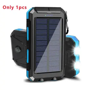 Portable Solar Power Bank, Portable Solar Mobile Phone Charger, Camping External Battery Charger for Mobile Phones, 2 USB/ LED Flashlights with Compass for Outdoor Activities Great Gift for Outdoor Enthusiasts