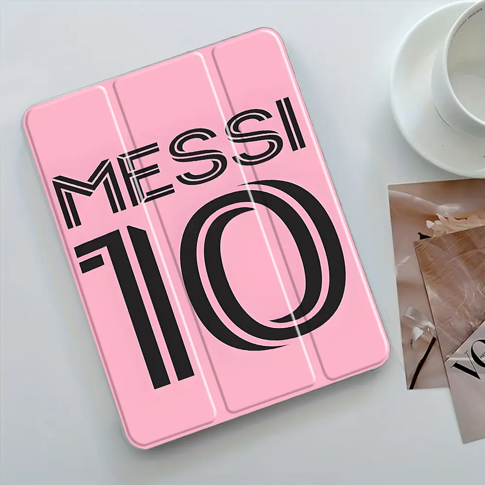 Soccer NO.10 Design Three-Tier Stand iPad Case,Transparent Acrylic Hard Back,Pencil Slot & Charger Port,Fits iPad 7.9/8.3/10.2/10.5/10.9/11/12.9 13 inch,Shock-resistant Full Cover Protective Case Suitable for Offices Schools Homes