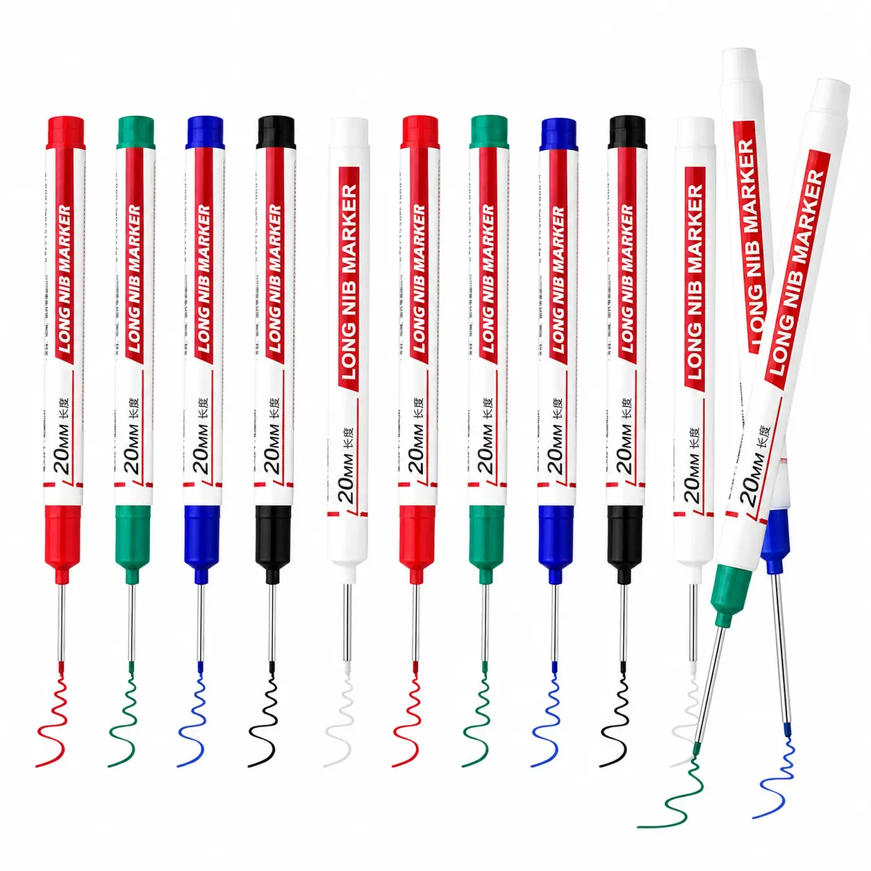 10 Pack Long Tip Deep Hole Marker Pens, 20mm Long Reach Waterproof Oil-Based Markers for Woodworking, Construction, Furniture Installation and Metal