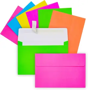 112 Pack Bright Neon Colored Envelopes with Self-Adhesive, Bulk Set for 4x6 Invitations, Greeting Cards, Birthday,  Shower (A6 Cards and Envelopes)