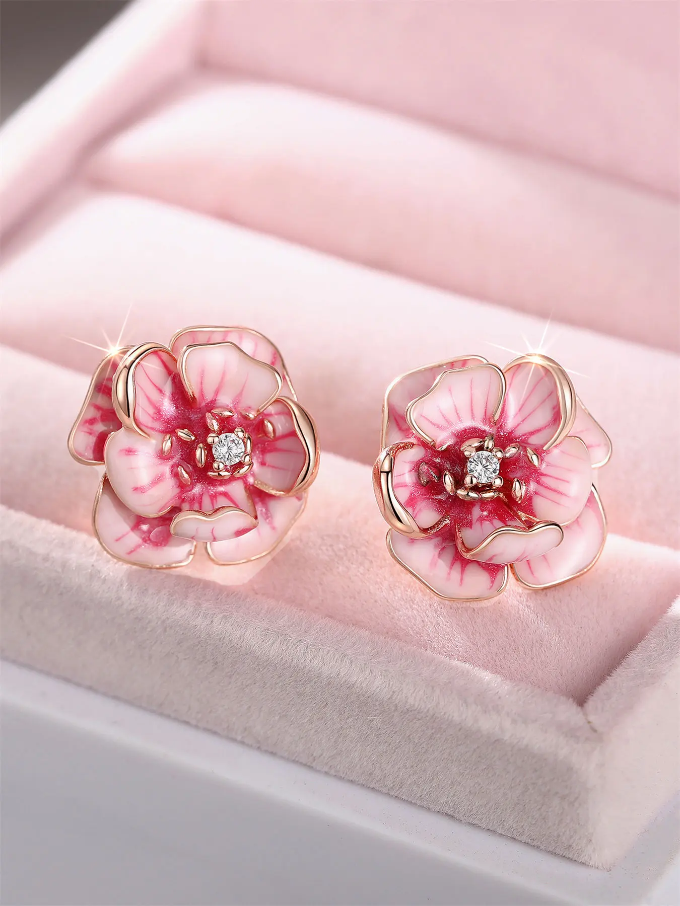 1 Pair Pretty Cubic Zirconia Floral Stud Earrings For Women For Anniversary Party Jewelry Valentine's Day Gift