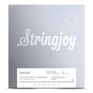 Stringjoy 30-130 Long Scale 6 String Light Gauge Rangers - Stainless Steel Bass Guitar Strings