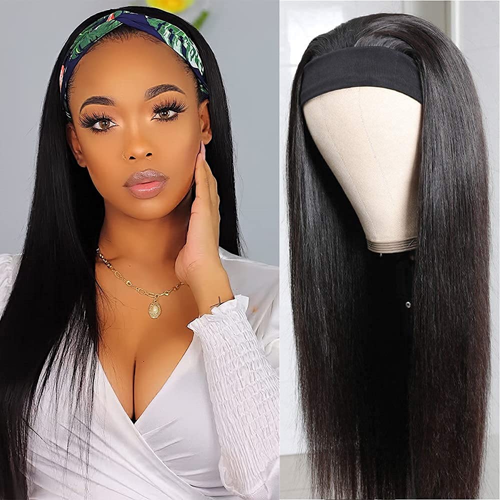 Headband Wig Straight Human Hair Wigs for Women 180% Density Brazilian Remy Hair Machine Made Headband Wig Non Lace Front Human Hair Wigs