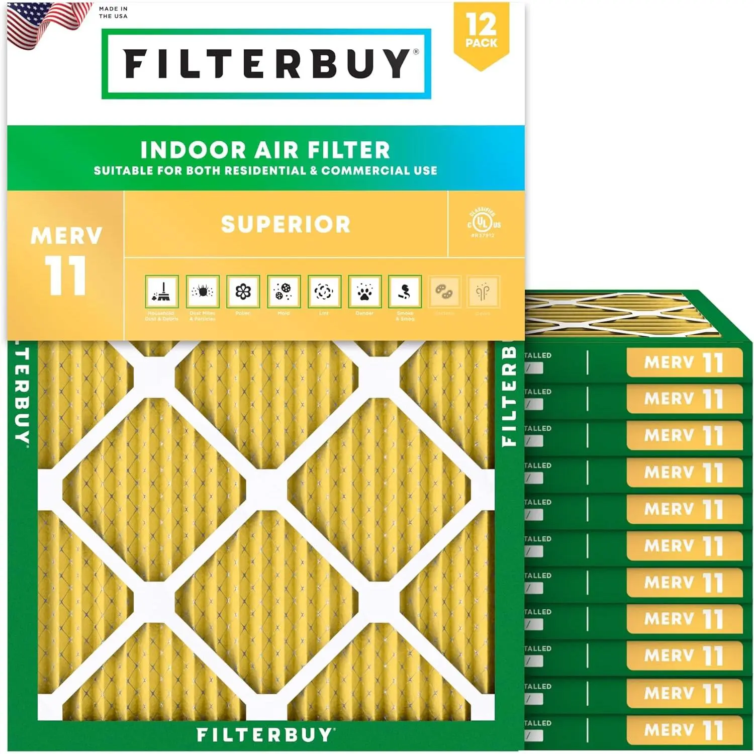 Filterbuy New Rectangular Eco-Friendly Electrostatically Charged 24x30x1 Home Synthetic HVAC AC Furnace Replacement Air Filters (12-Pack), Pleated MERV 11 Allergen Defense (Actual Size: 23.88x29.88x0.75 in)