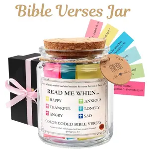 Glass Bible Scripture Verses Jar - Christian Home Organizer Storage Jar, Inspirational Gift for Mothers, Ideal for Mother’s Day