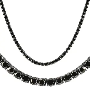 27.88Ct TW Black Diamond Tennis Necklace 18" 14k Black Gold