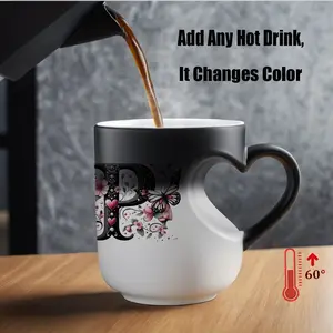 Floral Heart Handle Thermosensitive Ceramic Mug, 11oz/330ML, Color-Changing Insulated Cup for Hot/cold Drinks, Ideal Festival Gift