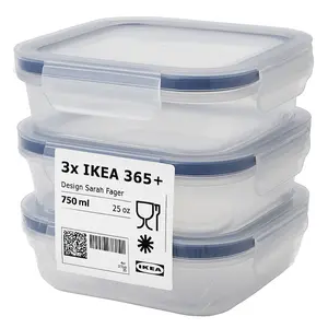 IKEA 3x 365+ Food Storage Container 750 ml Design Sarah Fager 25 oz Clear Plastic Containers with Airtight Lids