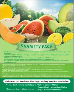 Organic Melon & Watermelon Seed Kit  5 Non GMO, Certified Organic Varieties: Perfect for Growing Hales Best Jumbo, Yellow Canary, Green Flesh Honey Dew, Crimson Sweet & Sugar Baby Watermelon