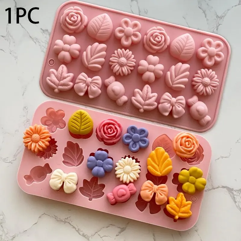 3d Daisy Flower Silicone Baking Molds Tulip Flower Bow Leaf Jelly Ice Pudding Soap Mold Fondant Cake Chocolate Mould Cake Decoration Silicone Candy Molds