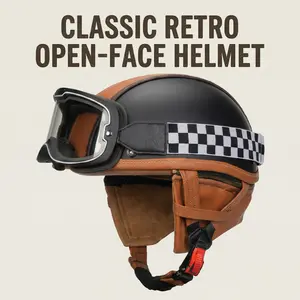 Quickool Moto DOT Vintage Leather Helmet Photochromic Goggles Retro Cafe Racer Scooter Cruiser Biker Men Women
