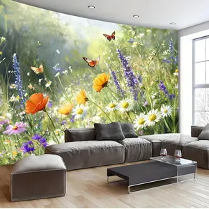 Vibrant Wildflower Field Tapestry - Daisies, Poppies & Lavender Floral Design on Premium Polyester Fabric, All-Season Home Decor for Living Room, Bedroom, Office, Party, Photo Backdrop - No Electricity Needed, Garden Decor, Butterfly Motif, Easy Maintenan