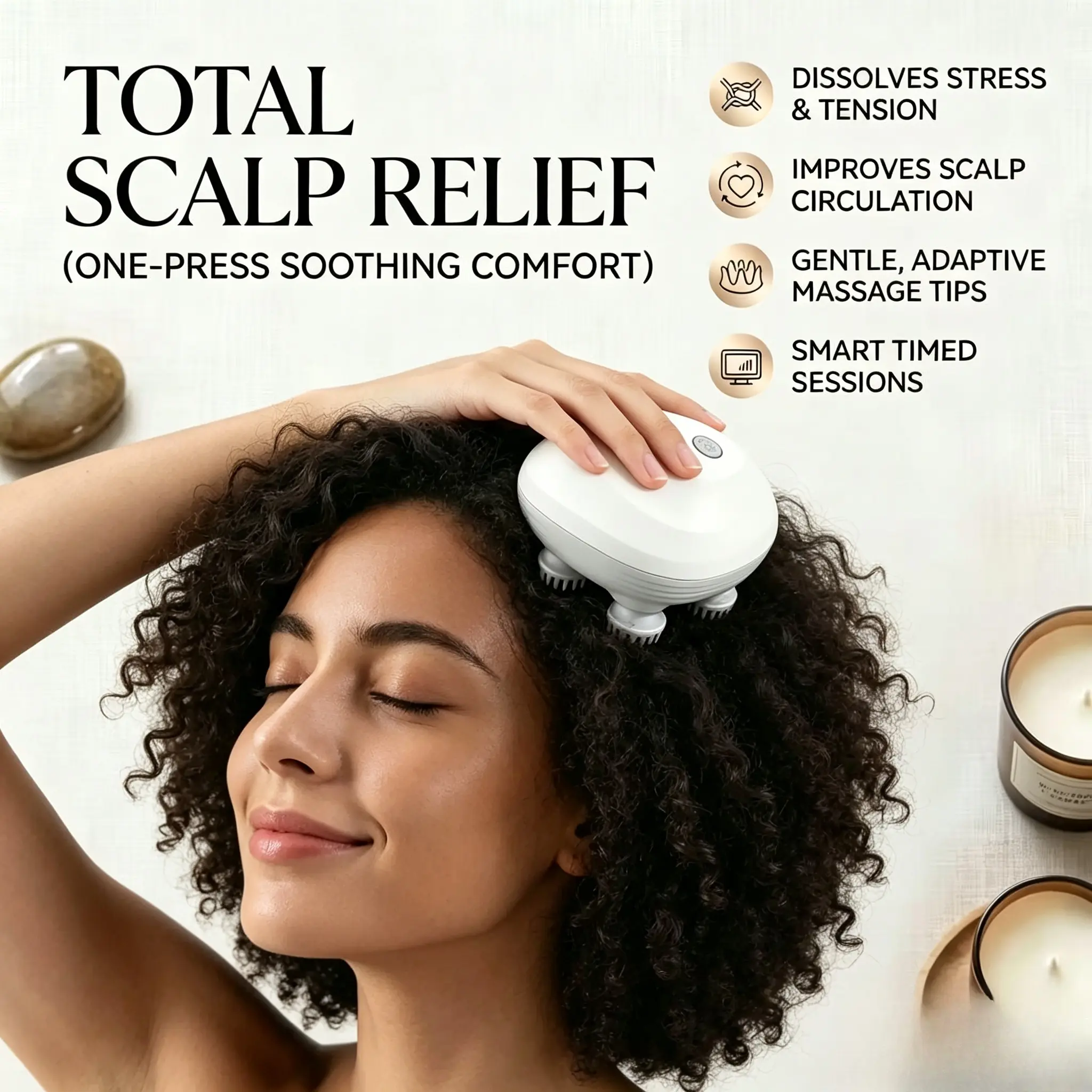 3-Mode Vibrating Scalp Massager – Cordless & Waterproof, Silicone Scrubbing Head, Stimulates Hair Growth, Soothes Dogs & Cats, Relaxing Gift for Parents