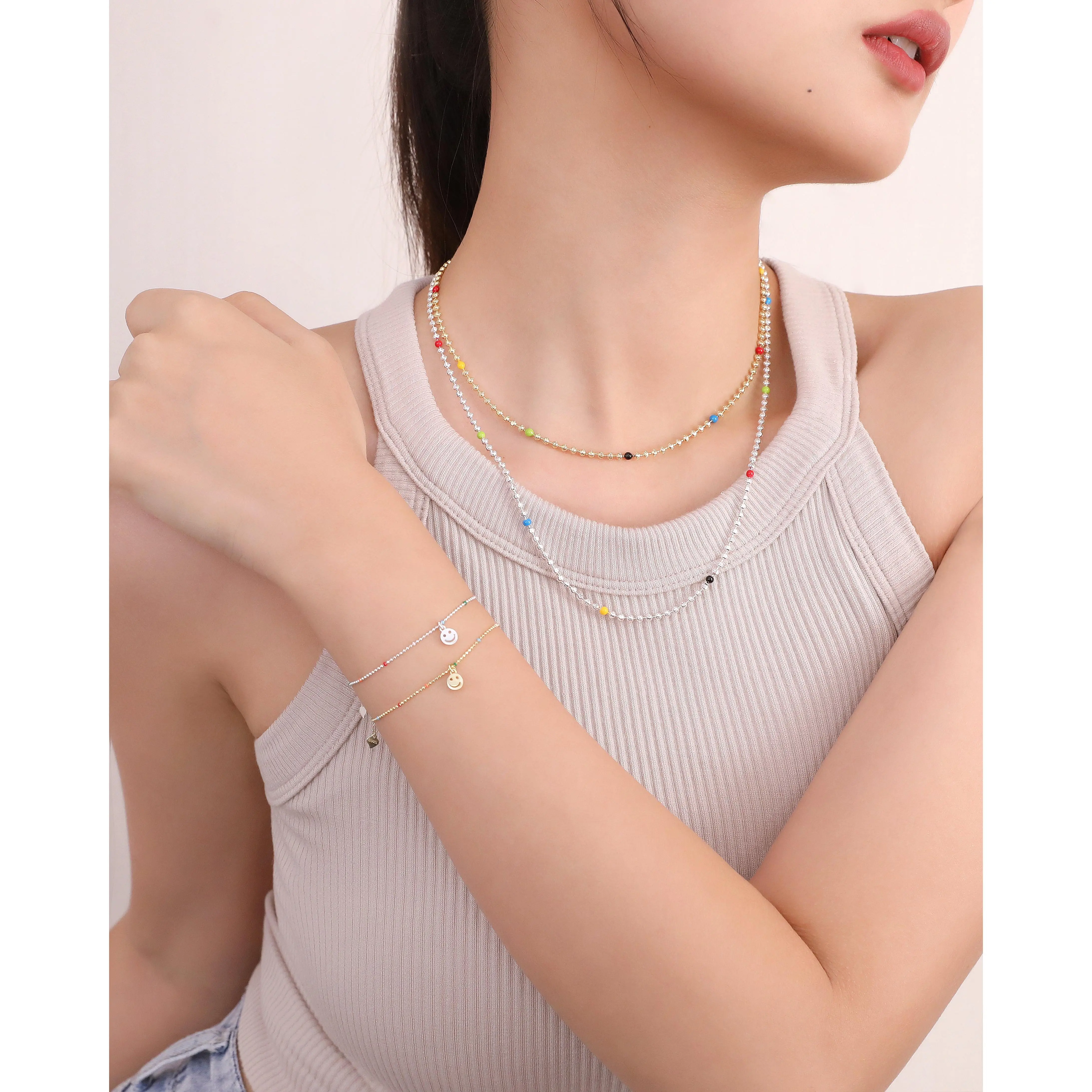 S925 Sterling Silver Colorful Beads Necklace
