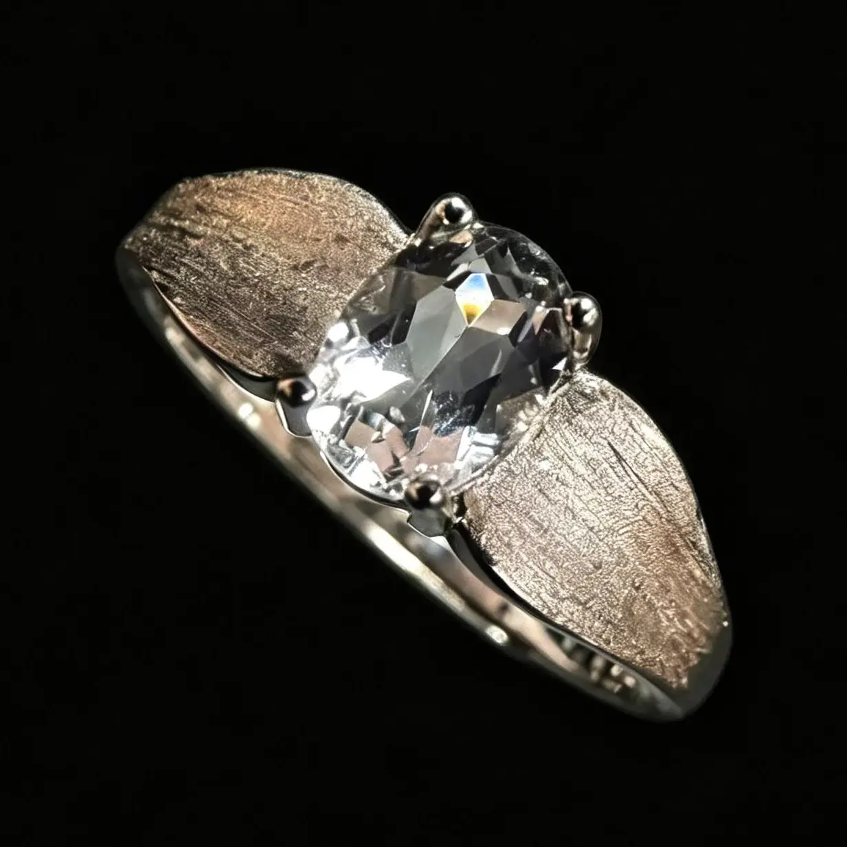 Brushed Finish Clear Quartz Adjustable 925 Silver Ring
