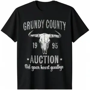🎵"Grundy County Auction Vintage Inspired Concert Tee – 90s Country Music Graphic Shirt, Unisex Cotton Round Neck, Western Boho Retro Style, Festival & Concert Outfit, Casual Streetwear for Men & Women, Soft Comfortable Tee, Perfect Gift for Country Music