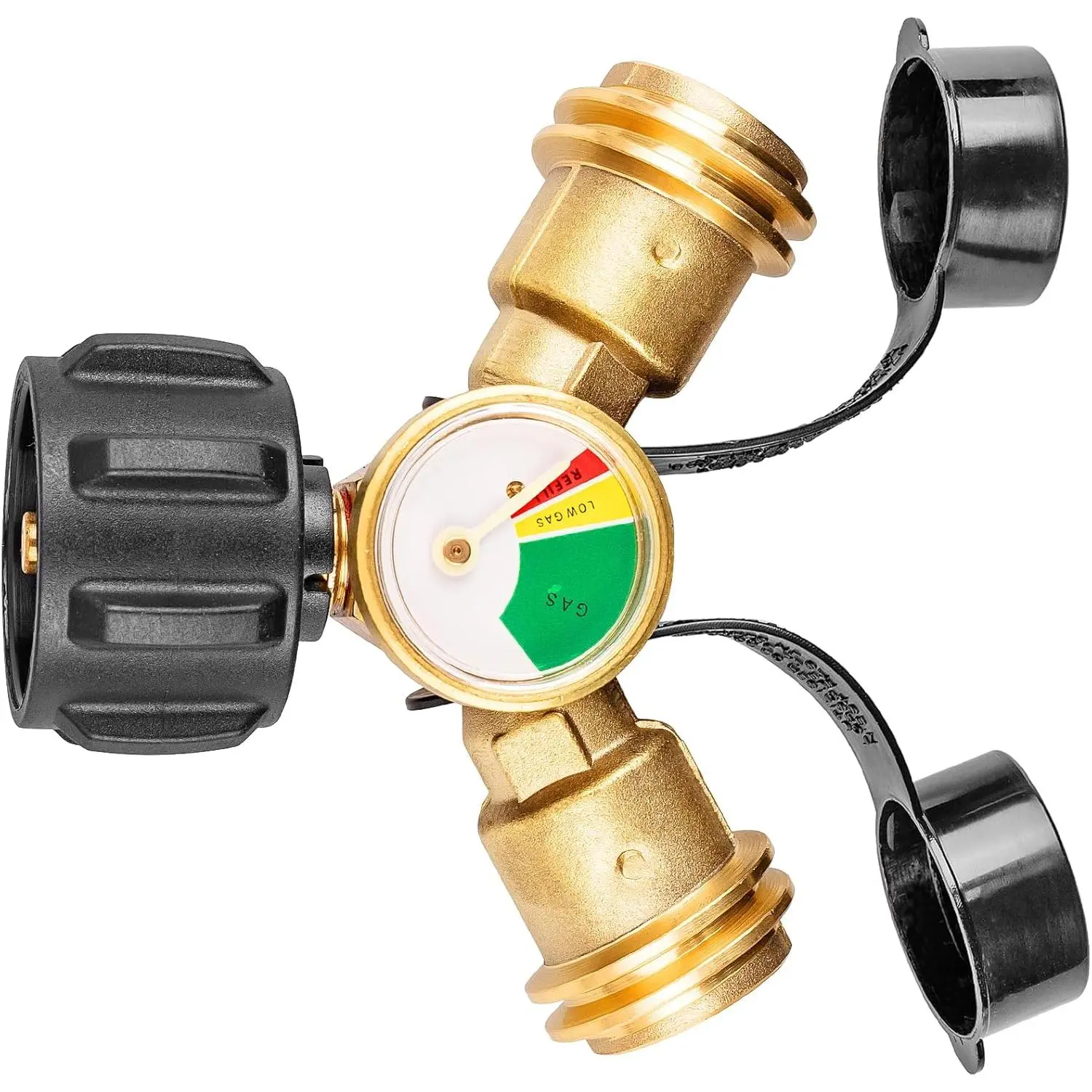 Tank Splitter with Gauge,  Splitter 2 Way,  Y Splitter Adapter with Shut Off Valve,  Hose Splitter Manifold for Camping Stoves, Heater, BBQ Grills, Gas Burners and More