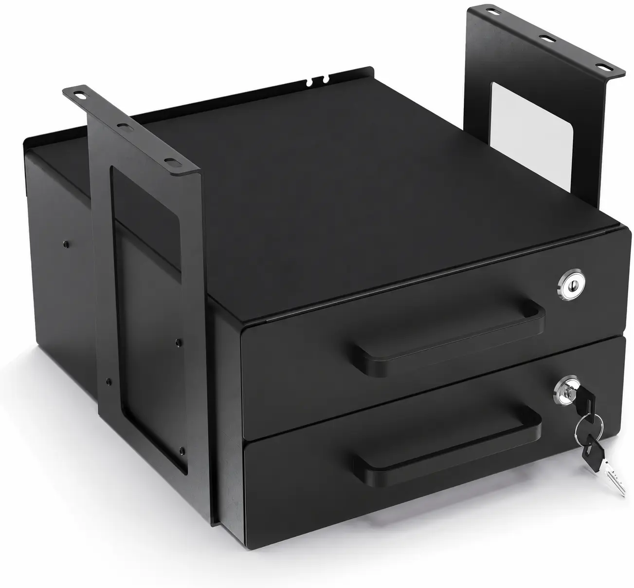 Under Desk Drawer Slide-Out – Lockable Metal Storage Drawers with Cable Management for Office & Home (Double, Bracketed)