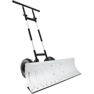 Best Choice Products 36in Hand Snow Pusher w/ 2 Wheels, Adjustable Handle, Blade Angle, Reflective Tape