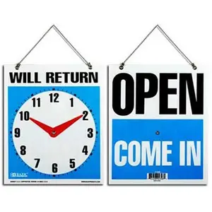 Bazic  7.5" X 9" "WILL RETURN" Clock Sign w/ "OPEN" sign on back Pack of 24