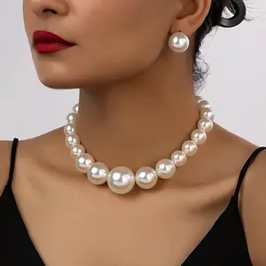 Faux Pearl Choker Necklaces for Women Big Pearl Necklace Chunky Pearl Necklace Exaggerated Large Pearl Choker Necklace Dainty Statement Bride Wedding Jewelry Gifts (A-pearl)