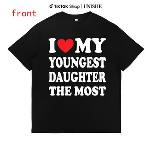 Father's Day Cotton Tee – I Love My Youngest Daughter Heart Print Unisex Shirt
