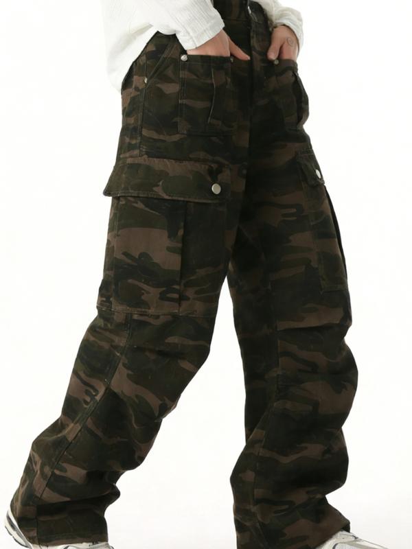 2026 New Arrival Multi Pocket Vintage Camo Jeans Heavy Duty Pleated Straight Leg Casual for Men Camouflage