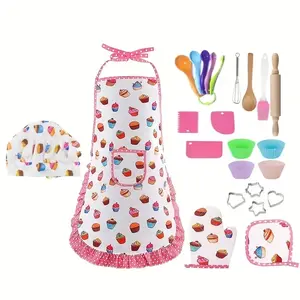 24 Piece Kids Kitchen Apron Set, Role Play Cooking Utensils, Play Kitchen Accessories, Christmas Gift for Boys and Girls, Birthday Present, Random Colors