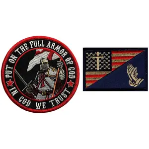 Put On The Full Armor in God We Trust Praying Hand Patch [2PC Bundle - Iron on Sew on]