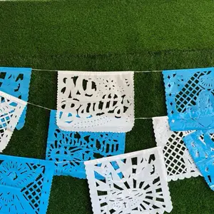 Bautizo Boy Blue/White Decoration Papel Picado Banner (5 Pack -10 Plastic Flags per Banner).