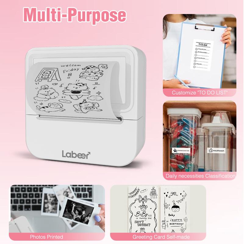 Labeer Mini Sticker Printer-2 Inch Bluetooth Thermal Pocket Printer, Inkless Portable Printer for Study Notes, Printer, Photos, Journals, Memos, Lists,Sticky Label, Ideal Gift for Valentine's Day, TikTokShopBlackFriday