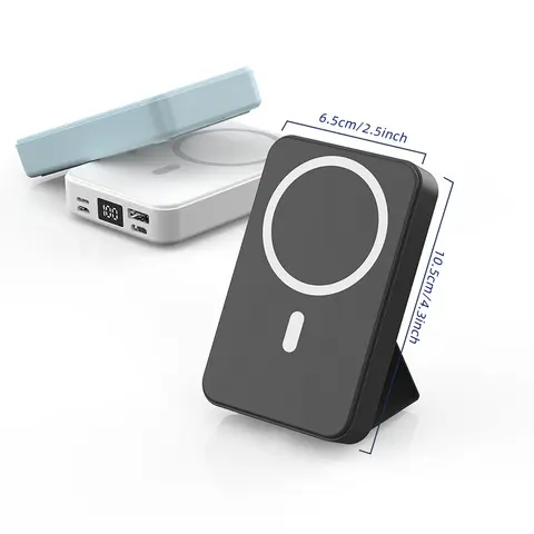 Magnetic power bank, 10000mAh wireless portable charger, 4 ports, compatible with iPhone 15/15 Plus/15 Pro/15 Pro Max, iPhone 14/13/12 series, and more. Features a charging indicator and is compact and portable. Universal Power Bank Foldable