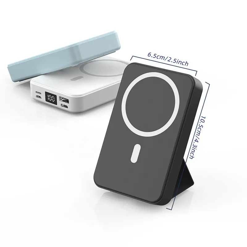 Magnetic power bank, 10000mAh wireless portable charger, 4 ports, compatible with iPhone 15/15 Plus/15 Pro/15 Pro Max, iPhone 14/13/12 series, and more. Features a charging indicator and is compact and portable. Universal Power Bank Foldable