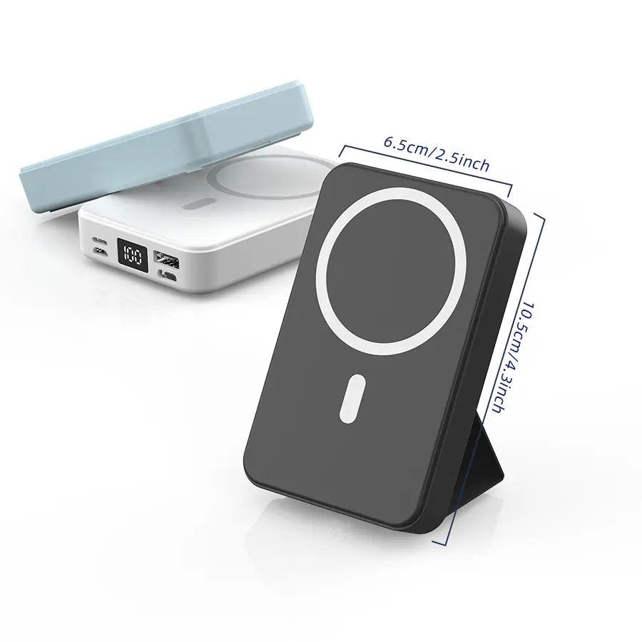Magnetic power bank, 10000mAh wireless portable charger, 4 ports, compatible with iPhone 15/15 Plus/15 Pro/15 Pro Max, iPhone 14/13/12 series, and more. Features a charging indicator and is compact and portable.