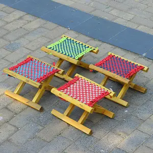 Portable folding stool, solid wood household small horse tie