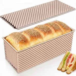Bread Pan with , 1Lb Dough Capacity, Non-Stick Carbon Steel Pullman Loaf Pan for Baking, Professional Toast Box Mold-