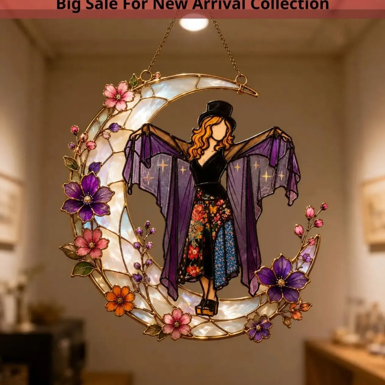 Stevie Nicks Moon Suncatcher, Fleetwood Mac Inspired Faux Stained Glass Art, Mystical Witchy Decor, Music Band Fan Gift