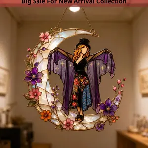 Stevie Nicks Moon Suncatcher, Fleetwood Mac Inspired Faux Stained Glass Art, Mystical Witchy Decor, Music Band Fan Gift