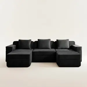 Boneless Couch – 3 Seater with 2 Ottomans, Black