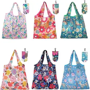 6 Pcs Reusable Foldable Pocket-sized Shopping Bags, Machine Washable Eco-Friendly Waterproof Tote Bags for Daily Grocery Shopping Travel Recycle