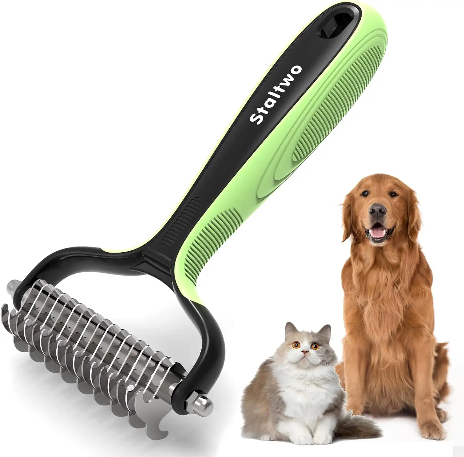 Pet Grooming Supplies - Staltwo 2-in-1 Professional Undercoat Rake and Pet Brush | Shedding Control for Long Haired Dogs and Cats, Deshedding Tool, Fu