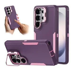 3-Layers Heavy Duty Defender Case for Samsung Galaxy S26 Ultra Plus S25 S24 S23 Ultra Plus, Built-in Camera Lens Kickstand, Shockproof Dropproof Bumper Case, Full Body Rubber Protective Phone Cover