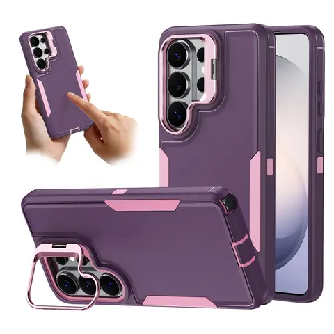 3-Layers Heavy Duty Defender Case for Samsung Galaxy S26 Ultra Plus S25 S24 S23 Ultra Plus, Built-in Camera Lens Kickstand, Shockproof Dropproof Bumper Case, Full Body Rubber Protective Phone Cover