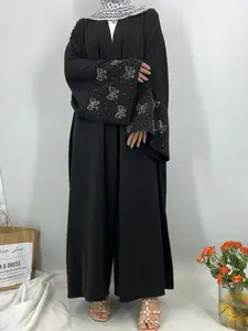 Elegant Abaya Long Robe for Women, Nida Fabric Butterfly Knot Design, Diamond Cuff Sleeves, Loose Fit Muslim Clothing Butterfly Abaya